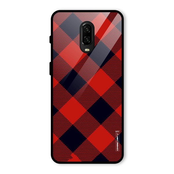 Red Diagonal Check Glass Back Case for OnePlus 6T