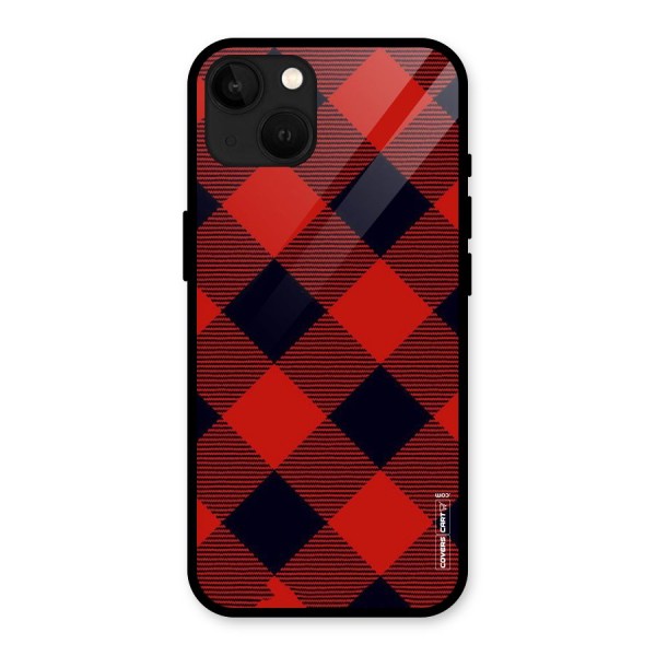 Red Diagonal Check Glass Back Case for iPhone 13
