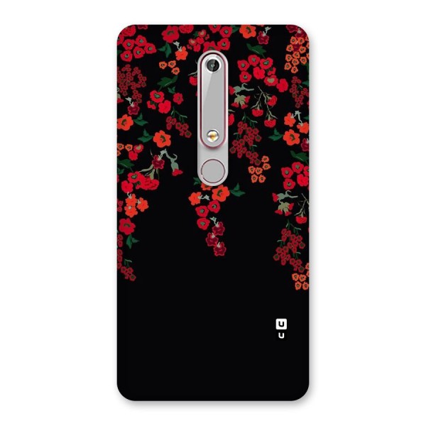 Red Floral Pattern Back Case for Nokia 6.1