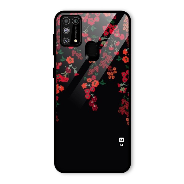 Red Floral Pattern Glass Back Case for Galaxy M31