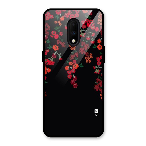 Red Floral Pattern Glass Back Case for OnePlus 7