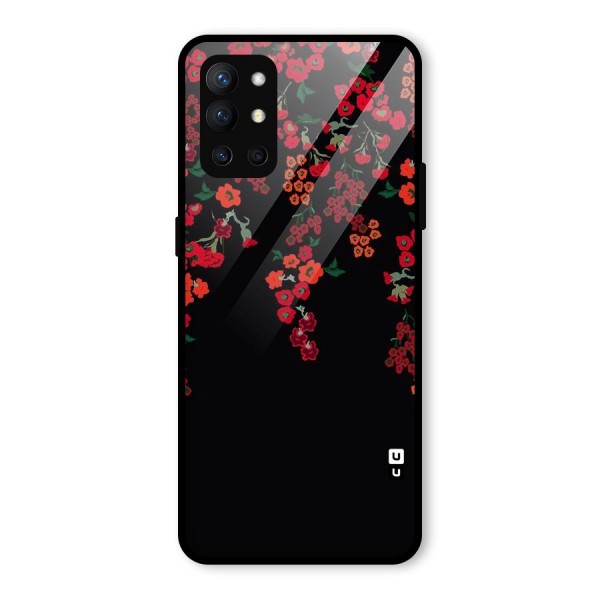 Red Floral Pattern Glass Back Case for OnePlus 9R