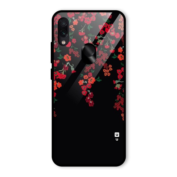 Red Floral Pattern Glass Back Case for Redmi Note 7 Pro