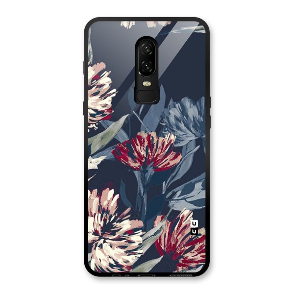 Red Rugged Floral Pattern Glass Back Case for OnePlus 6