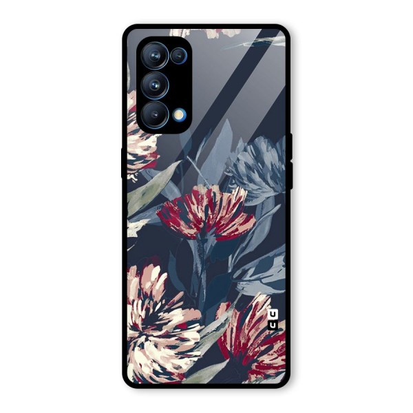 Red Rugged Floral Pattern Glass Back Case for Oppo Reno5 Pro 5G