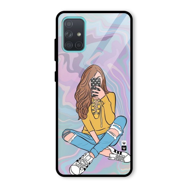 Selfie Girl Illustration Glass Back Case for Galaxy A71