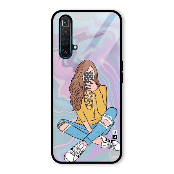 Selfie Girl Illustration Glass Back Case for Realme X3 SuperZoom