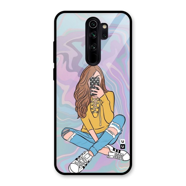 Selfie Girl Illustration Glass Back Case for Redmi Note 8 Pro