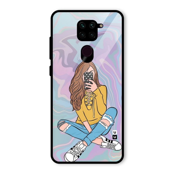 Selfie Girl Illustration Glass Back Case for Redmi Note 9