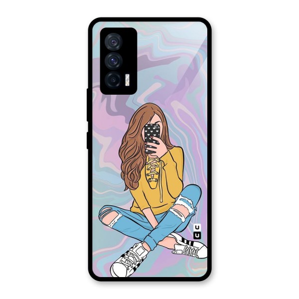 Selfie Girl Illustration Glass Back Case for Vivo iQOO 7 5G