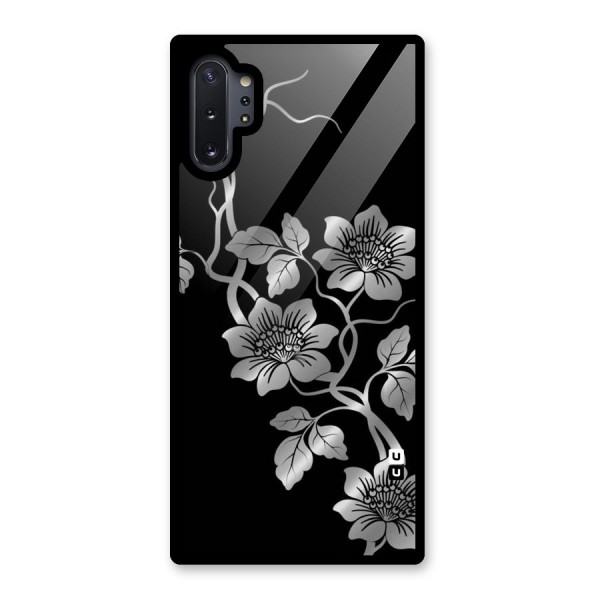Silver Grey Flowers Glass Back Case for Galaxy Note 10 Plus