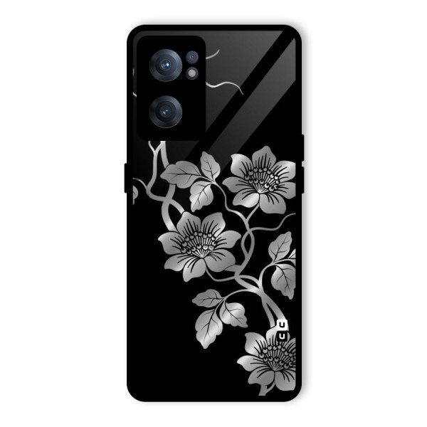 Silver Grey Flowers Glass Back Case for OnePlus Nord CE 2 5G