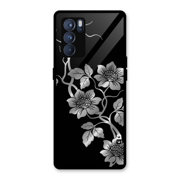 Silver Grey Flowers Glass Back Case for Oppo Reno6 Pro 5G
