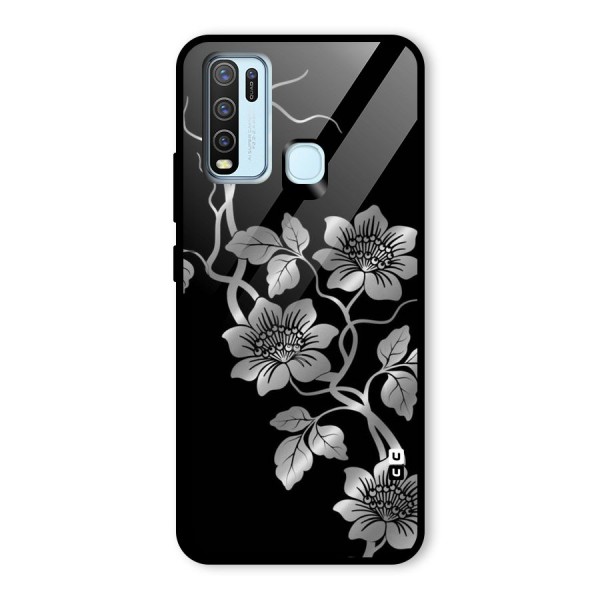 Silver Grey Flowers Glass Back Case for Vivo Y50