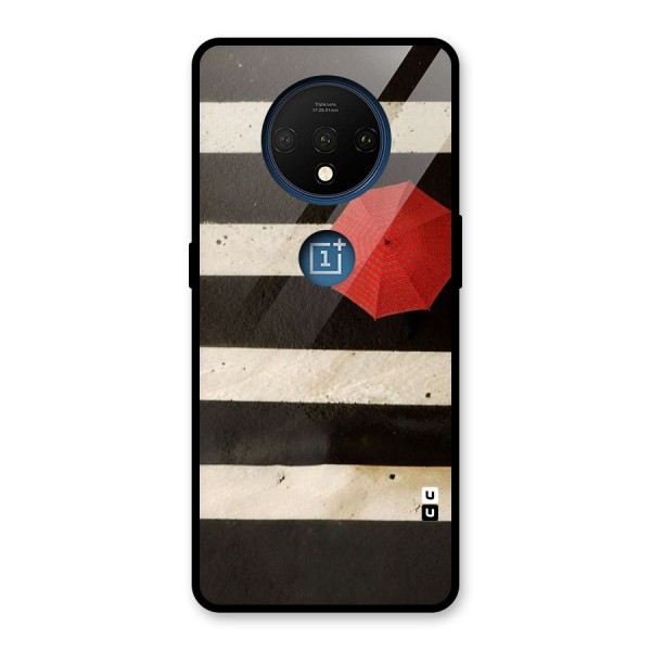 Single Red Umbrella Stripes Glass Back Case for OnePlus 7T