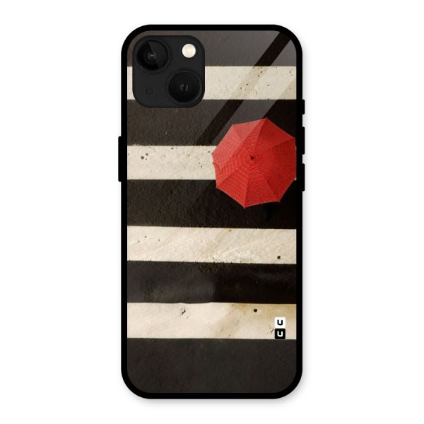 Single Red Umbrella Stripes Glass Back Case for iPhone 13