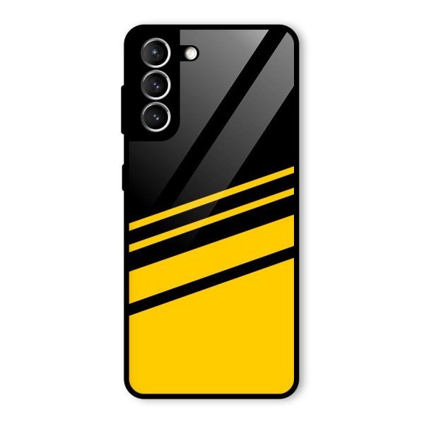 Slant Yellow Stripes Glass Back Case for Galaxy S21 5G