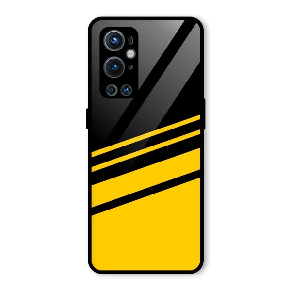 Slant Yellow Stripes Glass Back Case for OnePlus 9 Pro