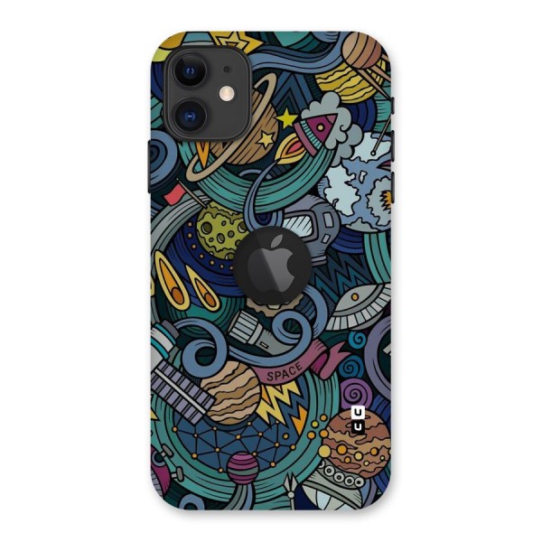 Space Pattern Blue Back Case for iPhone 11 Logo Cut