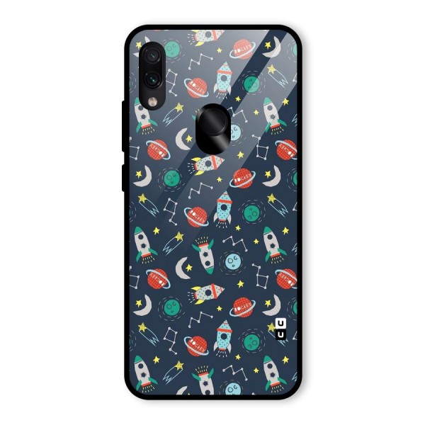 Space Rocket Pattern Glass Back Case for Redmi Note 7