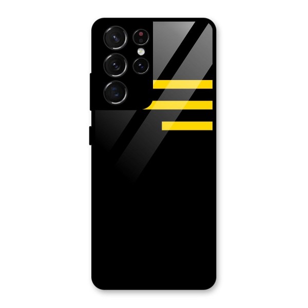 Sports Yellow Stripes Glass Back Case for Galaxy S21 Ultra 5G