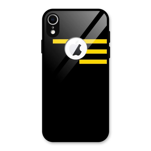 Sports Yellow Stripes Glass Back Case for iPhone XR Logo Cut