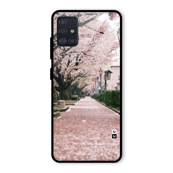Street In Pink Flowers Glass Back Case for Galaxy A51