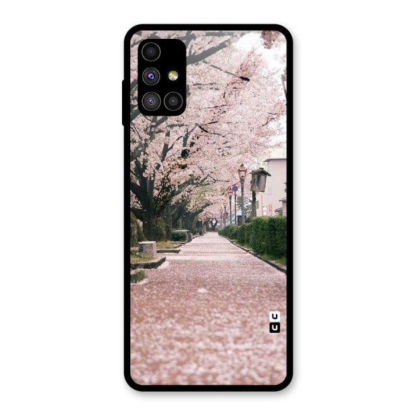 Street In Pink Flowers Glass Back Case for Galaxy M51
