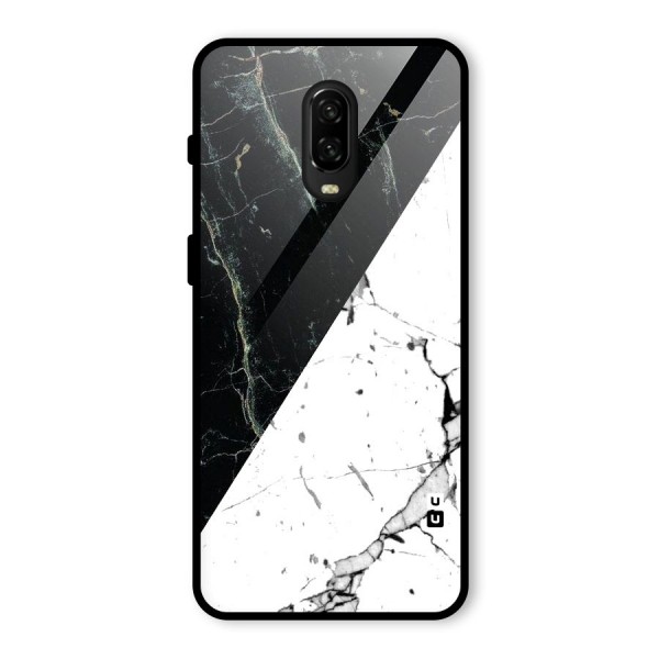 Stylish Diagonal Marble Glass Back Case for OnePlus 6T