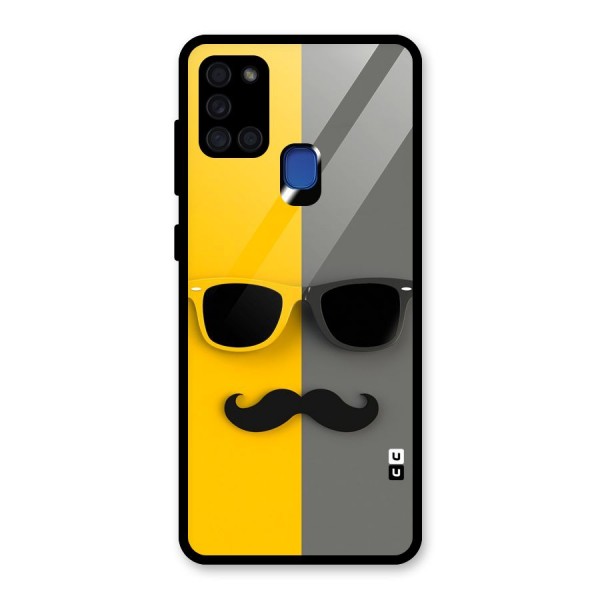 Sunglasses and Moustache Glass Back Case for Galaxy A21s