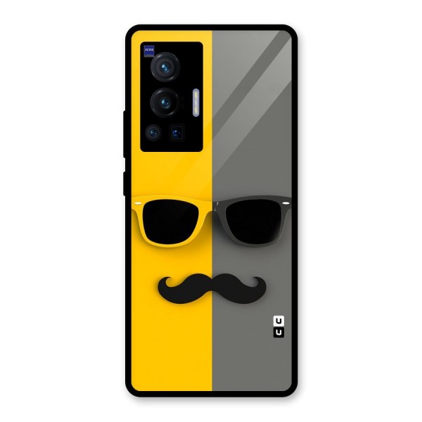 Sunglasses and Moustache Glass Back Case for Vivo X70 Pro