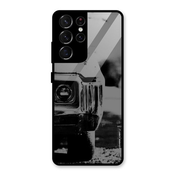 Vintage Car Black and White Glass Back Case for Galaxy S21 Ultra 5G
