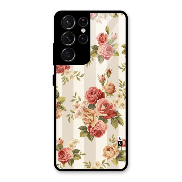 Vintage Color Flowers Glass Back Case for Galaxy S21 Ultra 5G