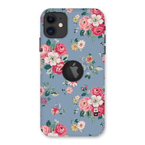 Vintage Flower Pattern Back Case for iPhone 11 Logo Cut