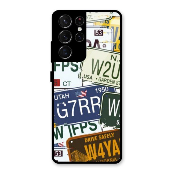 Vintage License Plates Glass Back Case for Galaxy S21 Ultra 5G
