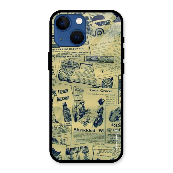 Vintage Newspaper Cutouts Glass Back Case for iPhone 13 Mini