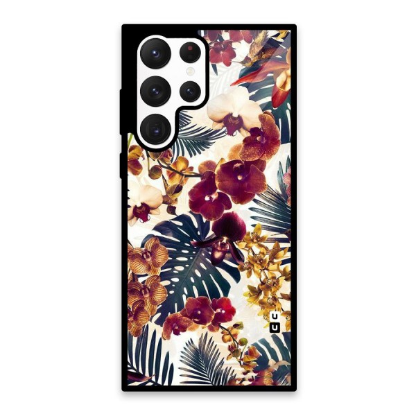 Vintage Rustic Flowers Glass Back Case for Galaxy S22 Ultra 5G