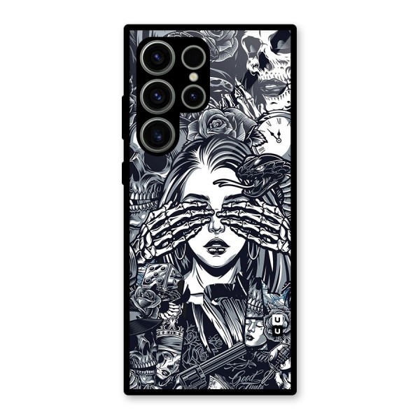 Vintage Skulls and Girl Style Glass Back Case for Galaxy S23 Ultra