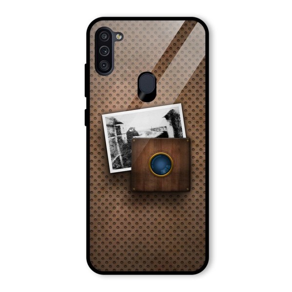 Vintage Wood Camera Glass Back Case for Galaxy M11