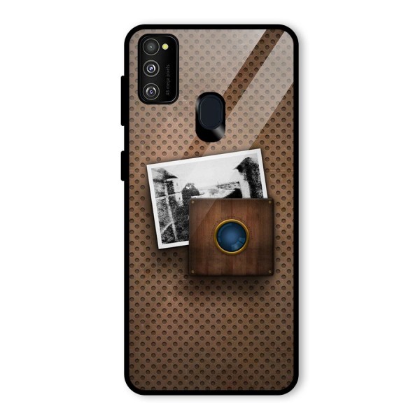 Vintage Wood Camera Glass Back Case for Galaxy M21