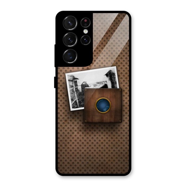 Vintage Wood Camera Glass Back Case for Galaxy S21 Ultra 5G