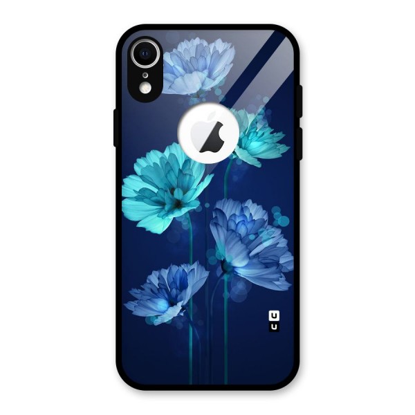 Water Flowers Glass Back Case for iPhone XR Logo Cut