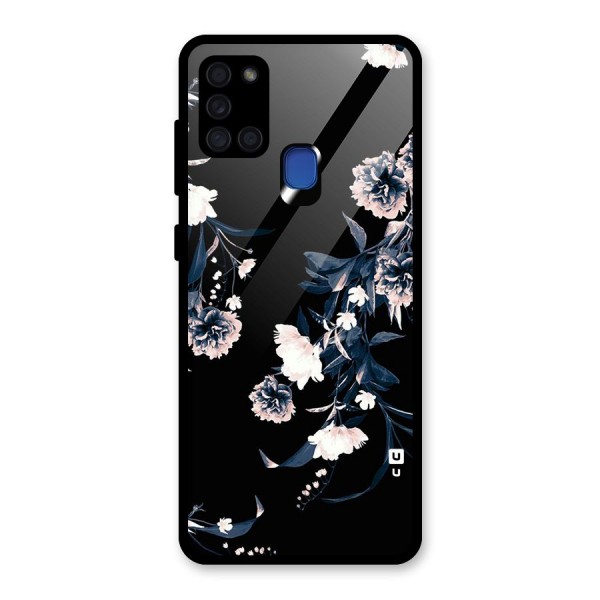 White Flora Glass Back Case for Galaxy A21s
