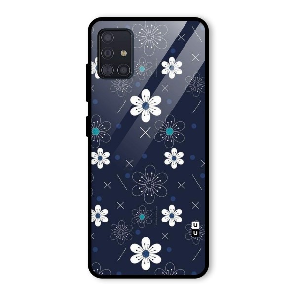 White Floral Shapes Glass Back Case for Galaxy A51
