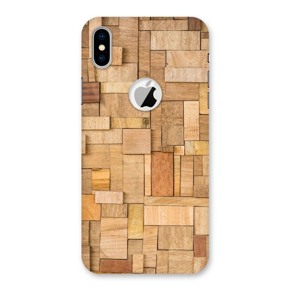 Wooden Blocks Back Case for iPhone XS Logo Cut