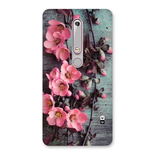 Wooden Floral Pink Back Case for Nokia 6.1