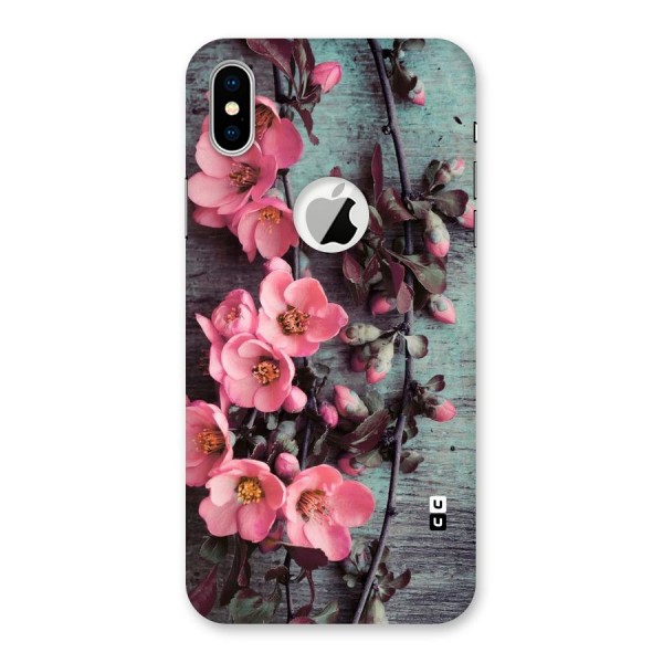 Wooden Floral Pink Back Case for iPhone XS Logo Cut