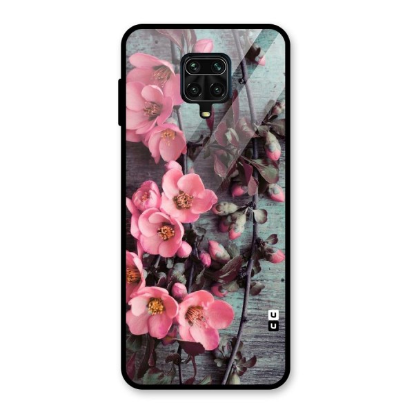 Wooden Floral Pink Glass Back Case for Redmi Note 9 Pro