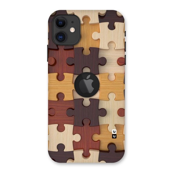 Wooden Puzzle (Printed) Back Case for iPhone 11 Logo Cut