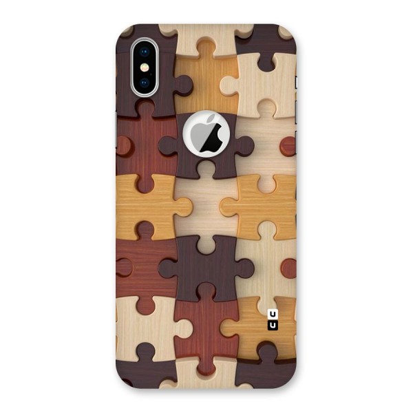 Wooden Puzzle (Printed) Back Case for iPhone XS Logo Cut